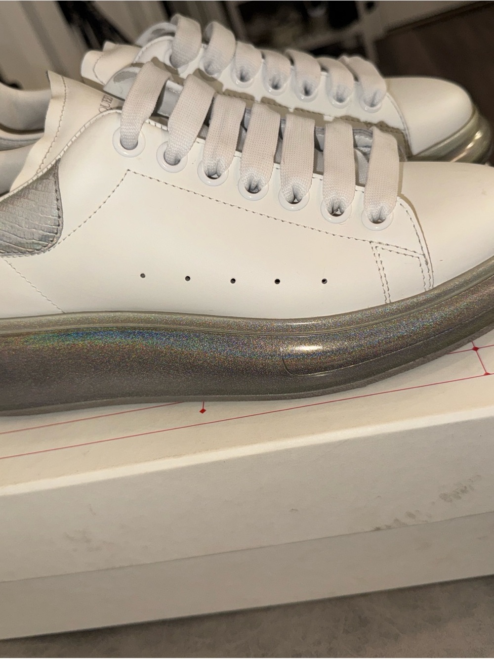 Alexander McQueen White Leather Sneakers with Iridescent Sole size 40